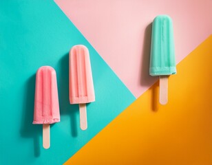 pastel popsicles on colorful summer background