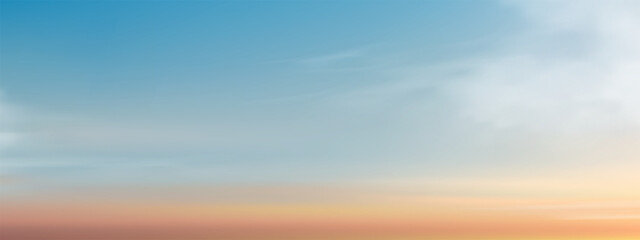 Sunrise Sky in Yellow,Blue color over Sea Beach in Morning,Panoramic Sunset Sky,Cloud Background,Vector Summer Nature Orange,blue Sky on Spring,Horizontal Cartoon Autumn Landscape with sunlight,cloud
