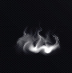 Steam smoke with ring and swirl shape realistic set white on dark transparent background