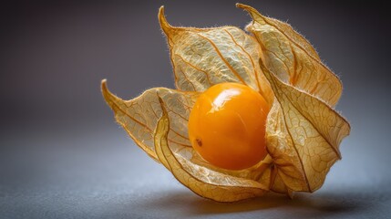 close up photo of peeled physalis alkekengi flower with fine inner details