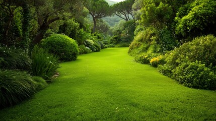 Naklejka premium lush green lawn under natural sunlight with vibrant grass texture