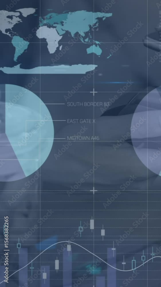 Poster animation of data processing over empty office