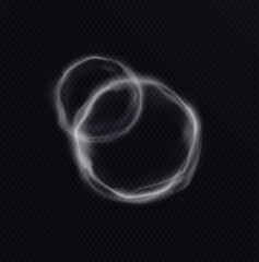 Steam smoke with ring and swirl shape realistic set white on dark transparent background