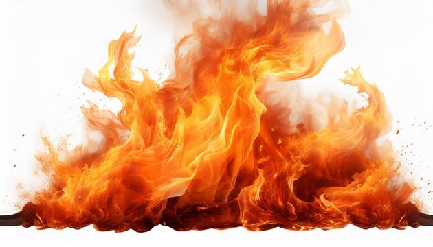 realistic roaring flame isolated on white background ultra high resolution cutout perfect for cinematic vfx overlays dramatic poster design scorching text effects and fiery photo