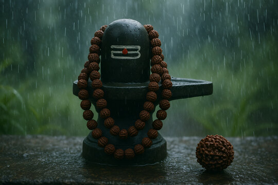 Serene Shivling with Rudraksh Mala: Spiritual Still Life