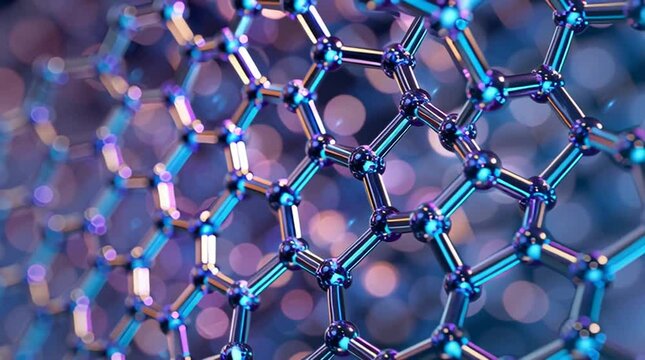 Extreme close-up of a hexagonal molecular structure, abstract and scientific. Perfect for biotechnology, nanotech, research, innovation, and futuristic digital backgrounds.