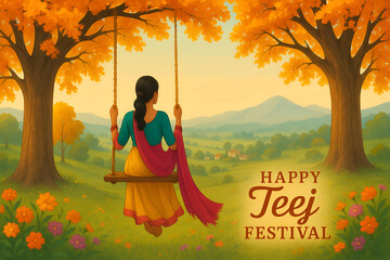 Happy Teej Festival Swing Celebration: Joyful Tradition