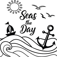 A vibrant vector illustration for a summer holiday card, featuring a sailboat on the ocean under the sun, perfect for a nautical travel design