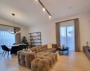 Modern luxury apartment interior in minimal scandinavian style, 3d rendering