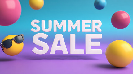 Minimal summer sale layout with bold white text and spheres
