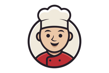 Culinary Creator's Emblem: A cheerful culinary professional's stylized portrait, radiating warmth and expertise. The design features a crisp chef's hat and uniform