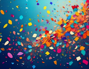 colored confetti flying on blue background