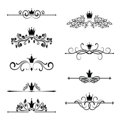 Vector vintage page decor with crowns, arrows and floral elements