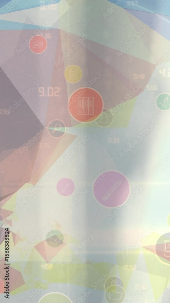Poster network of digital icons against abstract shapes on glue background
