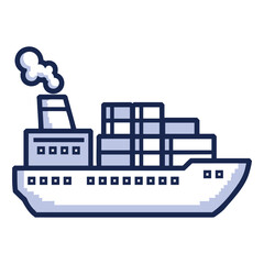 Fototapeta premium Pixel Art Cargo Ship: 8-Bit Maritime Vessel Graphic