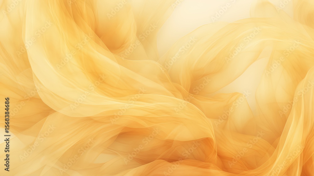 Poster Yellow and orange background with a long, flowing piece of fabric. The fabric is draped over a surface, creating a sense of movement and fluidity