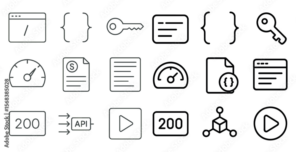 Fototapete Set of icons for a computer program. The icons include a key, a speedometer, a file, and a play button