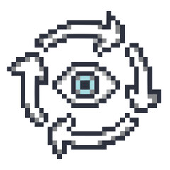 Fototapeta premium Pixel Art Eye with Circular Arrows: Symbol of Vision, Renewal, and Continuous Improvement