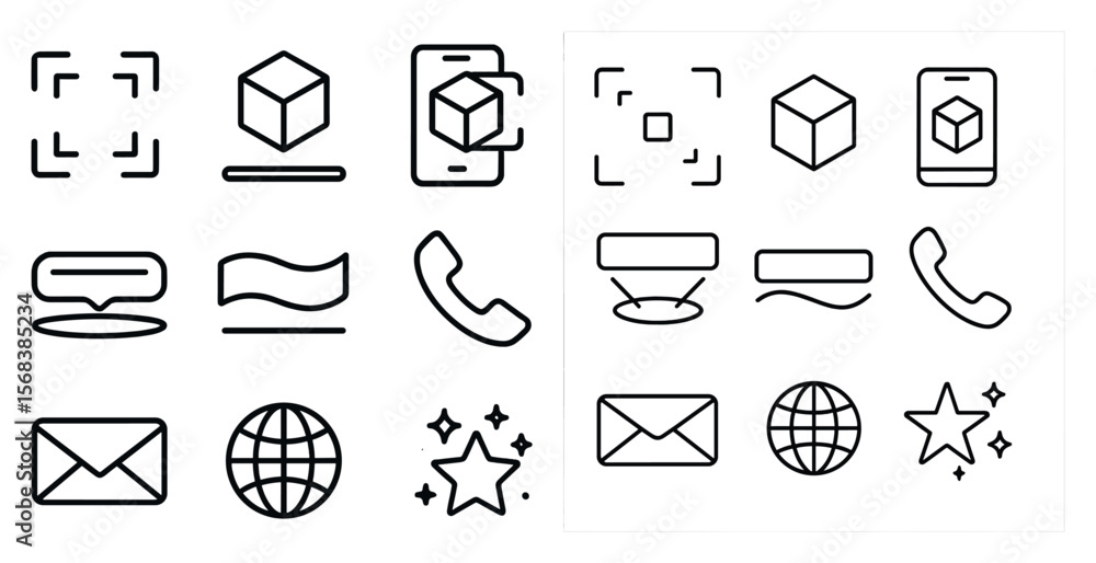 Poster collection of icons for various communication and messaging apps. the icons include a phone, a box, 
