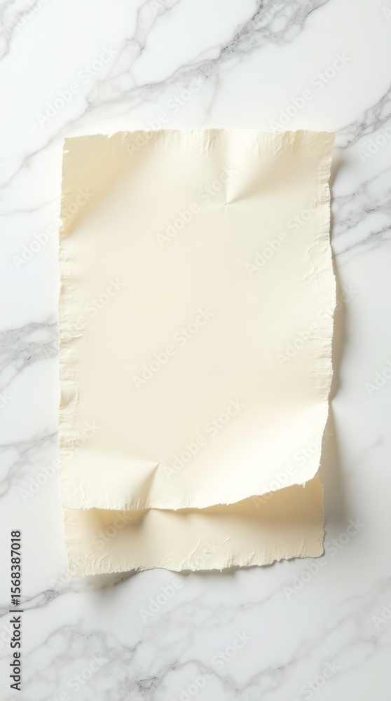 Poster vertical minimal torn edge template — marble and paper combo for print design and marketing use