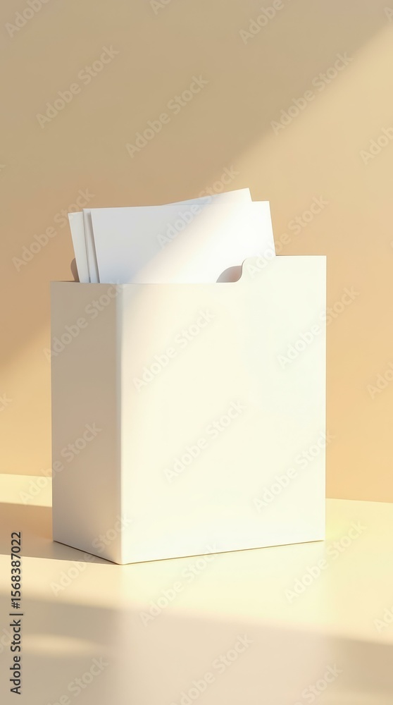 Aufkleber white folder with paper on beige table — vertical business mockup for branding and presentation visu