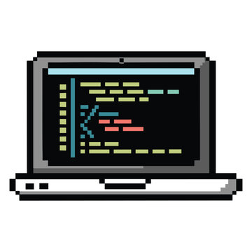 Pixel Art Laptop: Coding, Programming, and Software Development Illustration