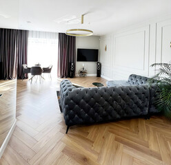 Modern luxury apartment interior in minimal scandinavian style, 3d rendering