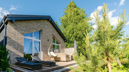 Modern luxury villa exterior in minimal scandinavian style, 3d render