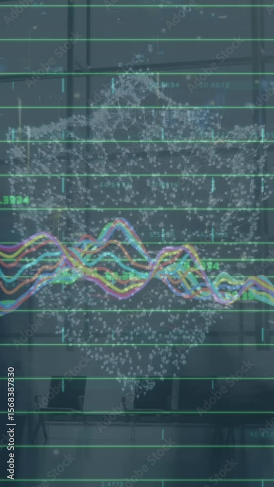 Poster animation of data processing over digital padlock and clouds
