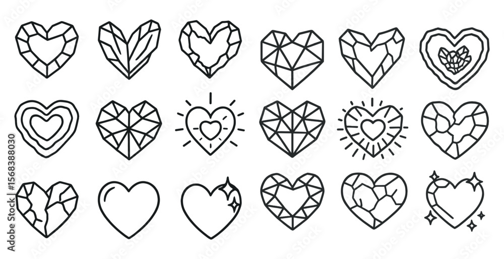 Poster collection of hearts in various sizes and shapes. some are large and some are small. they are all dr