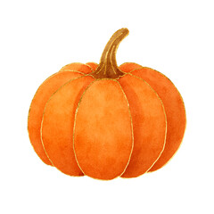 Freehand watercolor pumpkin with gold elements. Golden watercolour hand drawn autumn clipart for Halloween, Thanksgiving, fall decor, cards, packaging, and seasonal design projects.