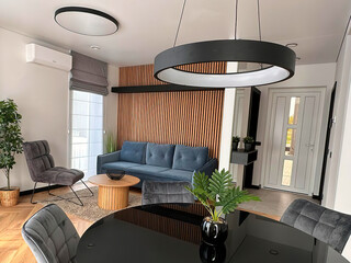 Modern luxury apartment interior in minimal scandinavian style, 3d rendering
