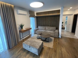 Modern luxury apartment interior in minimal scandinavian style, 3d rendering
