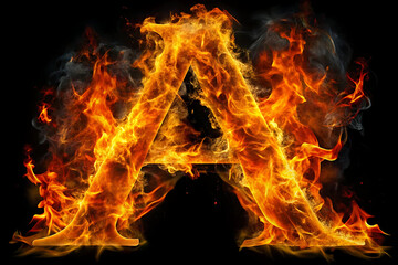 Fototapeta premium Letter a engulfed in vibrant flames