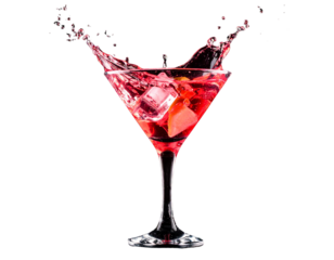  Minimalistischer Cosmopolitan mit Eiswürfeln und Spritzer – PNG auf transparentem Hintergrund