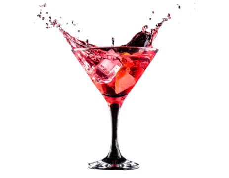  Minimalistischer Cosmopolitan mit Eiswürfeln und Spritzer – PNG auf transparentem Hintergrund