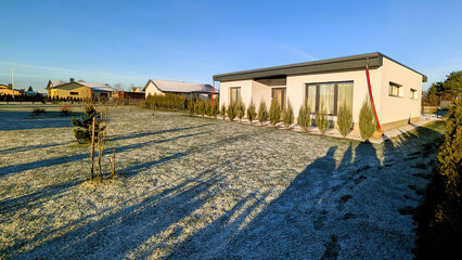 Modern luxury villa exterior in minimal scandinavian style, 3d render