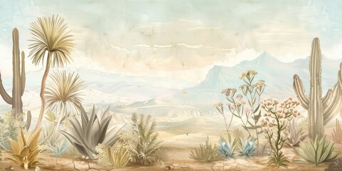Serene desert botanical illustration