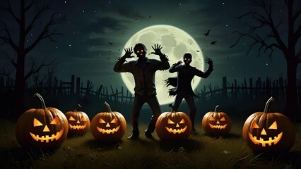 Create funny 3DZombie pumpkins attempting to do the Thriller dance under a full moon, badly but hilariously out of sync.