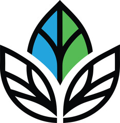 Leaf Logo Illustration: A vibrant and modern leaf logo, featuring a striking blend of blue and green, symbolizes growth, sustainability, and environmental consciousness.