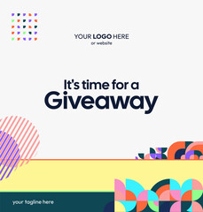 Giveaway winner announcement social media post template with colorful geometric ornaments. Perfect for business marketing. Festive giveaway background