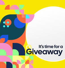 Giveaway winner announcement social media post template with colorful geometric ornaments. Perfect for business marketing. Festive giveaway background