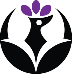 Elegant Bird Logo: A stylized bird logo design, featuring a bird with a crown of leaves, set within a circular frame of leaves. The design is minimalist and elegant.
