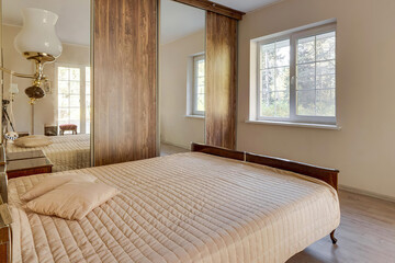 Modern luxury bedroom interior in minimal scandinavian style, 3d render