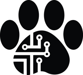 Tech Paw: A clever digital representation of an animal paw combined with the technological essence of circuitry. Highlighting the intersection of animal and technology. 