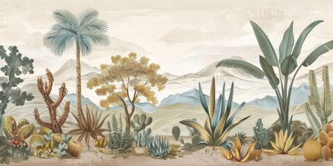 Serene desert botanical illustration