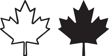 Simple Black and White Outline Maple Leaf Icons:  Versatile, Clean Design for Branding, Nature, and Canadian Themes.