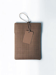 Brown Burlap Pouch with Blank Brown Tag and Twine brown pouch