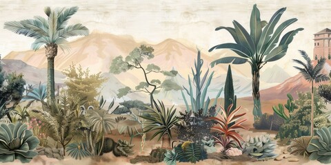 Serene desert botanical illustration