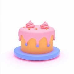 3D cartoon cake icon with nebula purple-pink design on white background